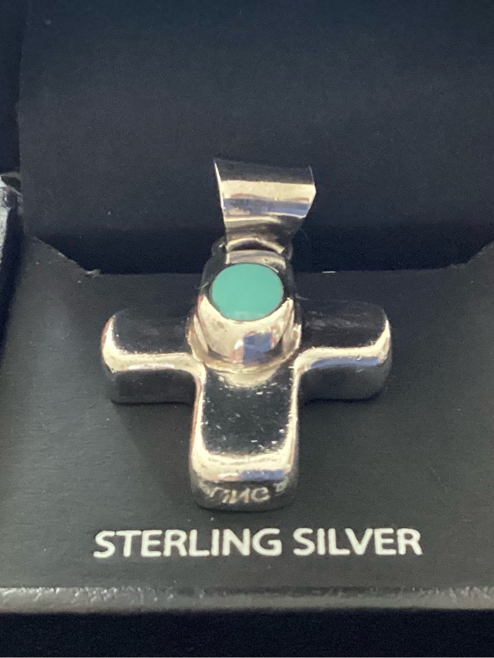 Vintage 925 Sterling Silver Turquoise Cross Pendant